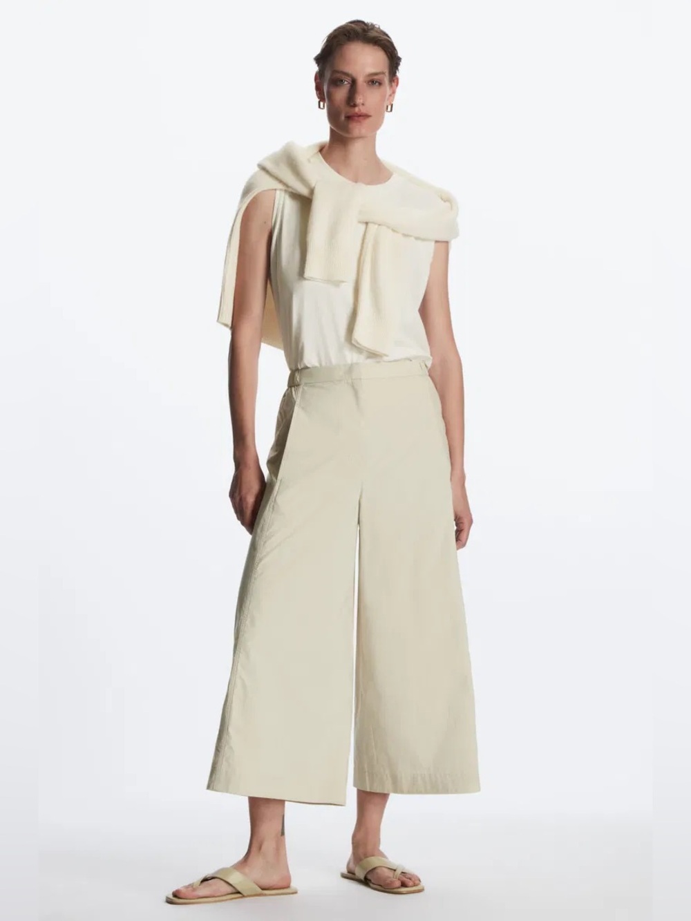 COS 100% Cotton Wide Leg Culottes Cropped Pants Cream Size 6